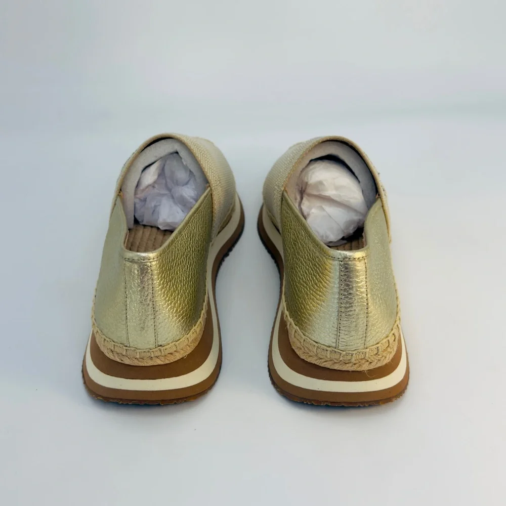 Tory Burch Gold/Beige Knit Fabric Daisy Espadrille Slip-On‎ Sneakers Sz 9